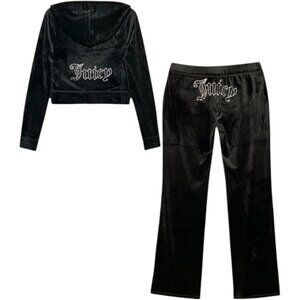 Juicy Couture Womens Large Black Liquorice Bling Tracksuit Hoodie & Pants NEW